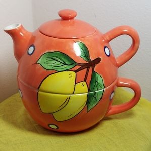 Cardinal Fruit Du Jour Handpainted 3-Piece Ceramic Tea Pot & Cup Service for One